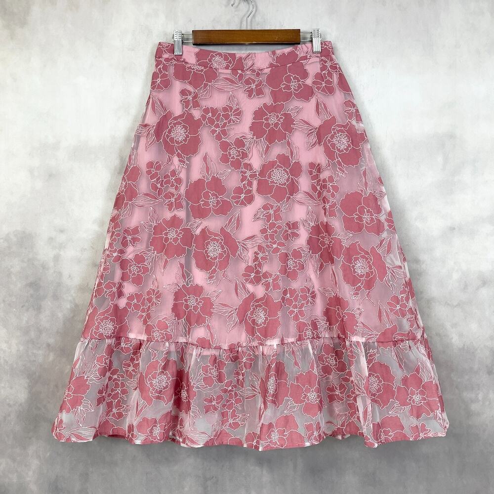 Lulus Womens Skirt Certainly Stylish Size Large Pink Burnout Fairy Whimsy Floral